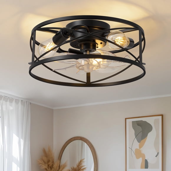 KDG 15.8&acirc;&sup3; Retro Low Profile LED Ceiling Fans with Light, Reversible Ceiling Fans Flush Mount with Remote and 6 Speeds, E26 B