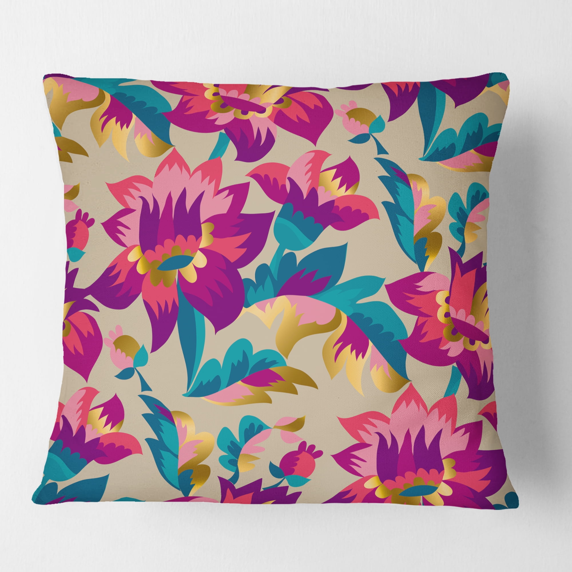 Designart Elegant blossom hand drawn folk pattern' Mid-Century Modern Throw Pillow - 16x16