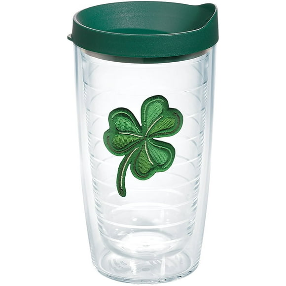 Tervis Shamrock Tumbler with Emblem and Hunter Green Lid 16oz, Clear