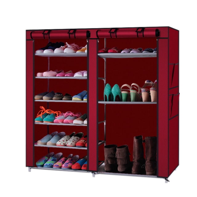 Armoire à Chaussures en Tissu Non Tissé 6 Couches à Double Rangée Conteneur Organzier à Chaussures à 12 Compartiments