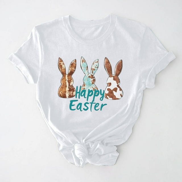 UPPADA Easter Femmes Oeufs Imprimé T-Shirts Heureux Easter Graphique Bunny Lapin Mignon T-Shirts Manches Courtes Décontracté Col Rond T-Shirts Été Basique Coupe Régulière Chemises Blanc,m