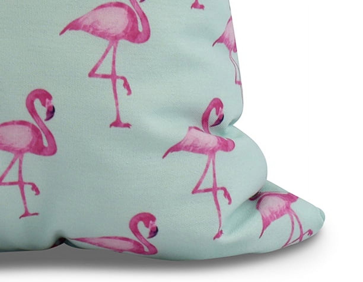 Simply Daisy, 18 x 18 inch, Flamingo Fanfare Multi Animal Print Pillow, Aqua