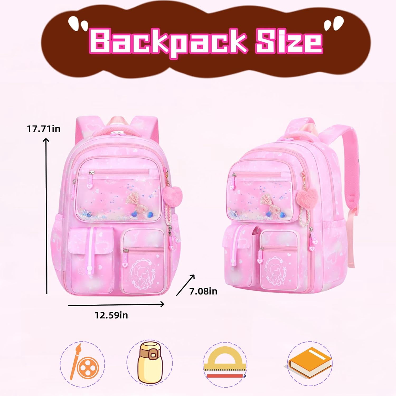 Gmdisc School Backpacks for Girls, Kids Fashion School Bookbag Girls School Bags Gifts-Pink