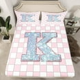 thumbnail image 2 of Castle Fairy Glitter Alphabet K Girl 4pcs Bed Sheets,Geometric Grid King Sheets,Pink Silver Super Cozy Sheet Set,Ultra Soft Home Decor, 2 of 7