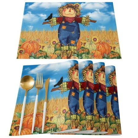 

dosili Watercolor Sunflower Bee Kitchen Dining Table Decor Accessories 4/6pcs Placemat Heat Resistant Linen Tableware Pads Mats
