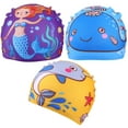 thumbnail image 1 of 3pcs Kids Printing Swimming Cloth Caps Cartoon Elastic Swim Caps Bathing Caps, 1 of 7