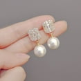 thumbnail image 3 of 2024 New French Design Sterling Silver Zircon Pearl Earrings - Elegant and Trendy Studs for Women, 3 of 5