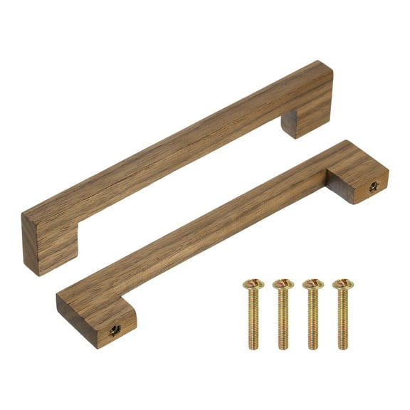 Uxcell 2 Pack Wood Drawer Pulls, 6 Inch Hole Center Square Wooden Drawer Pulls Cabinet Handles with Screws for Kitchen Dresser Wardrobes Door Cupboard, Dark Walnut