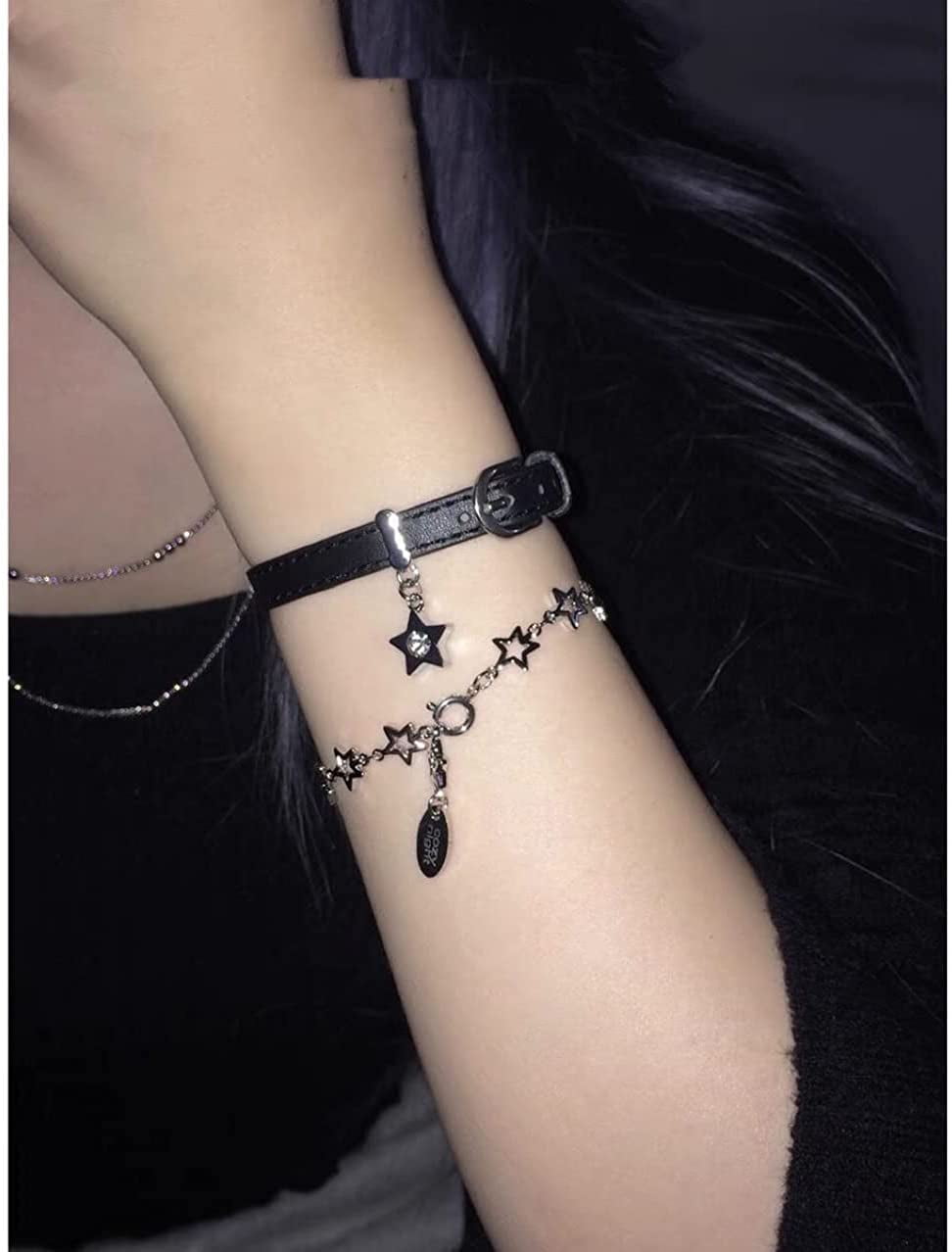 2021 Aesthetic E Girl Style Cool Double Layered Linked Chain Heart Bracelets  for Women Goth Indie