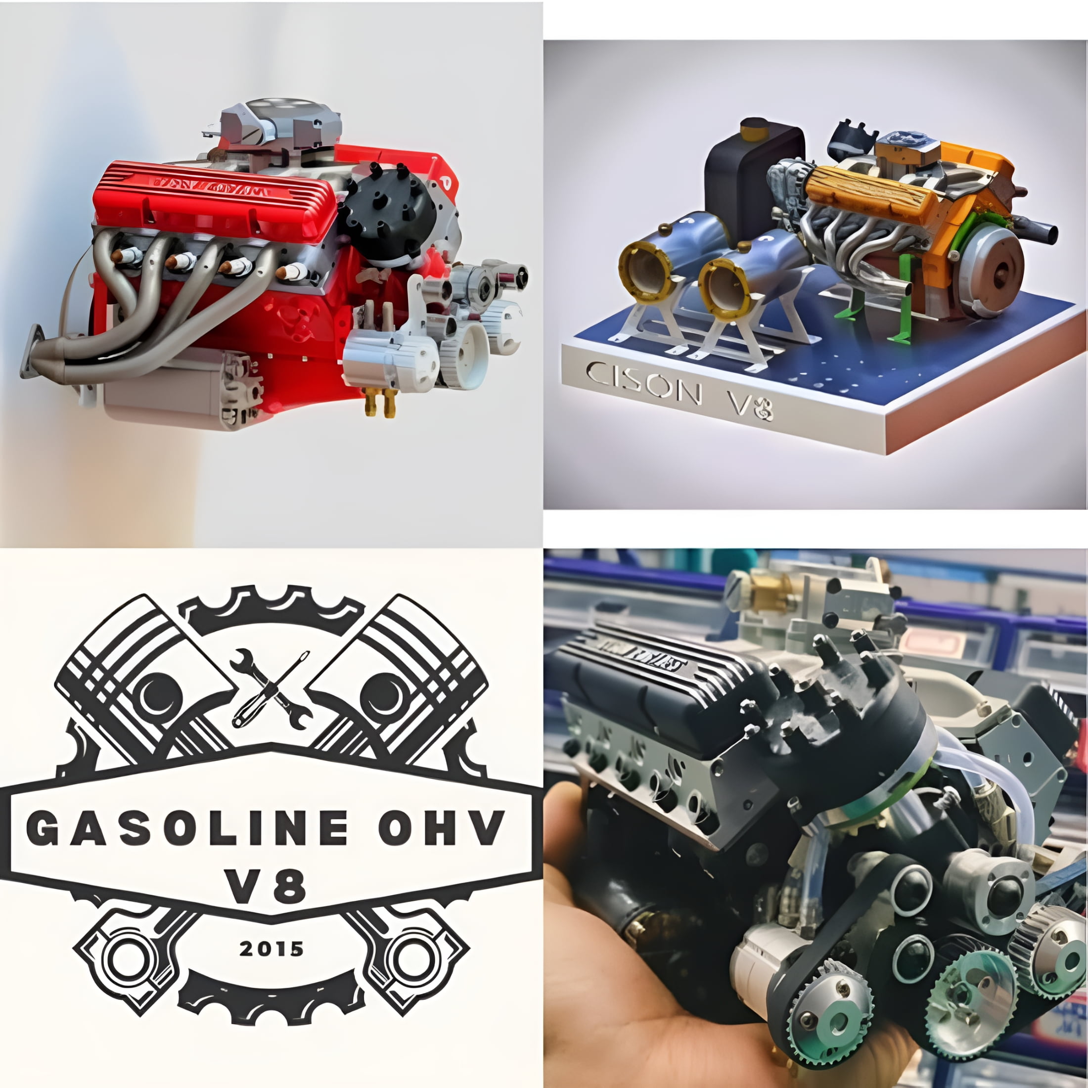CYFW V8 Engine Kit Gas,Gasoline OHV V8 Small-Block Engine Model Kits,Mini V8 Engine Kits That Run,Build Your Own V8 Model Engine for Adults,4-Stroke 44cc Water-Cooled 1/6 (2pcs-1)