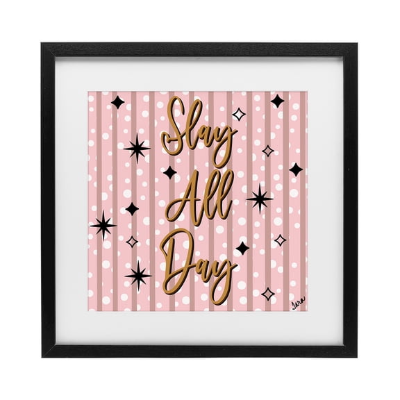 Stupell Industries Contemporary Slay All Day with Sparkle Pattern Black Framed Print Under Glass, 13 x 13, by Tara Boone