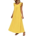 thumbnail image 6 of ClodeEU Women's Round Neck Ruffle Cap Sleeve Maxi Dress, Casual Loose Fit Dress Yellow,Women's Plus XL, 6 of 8