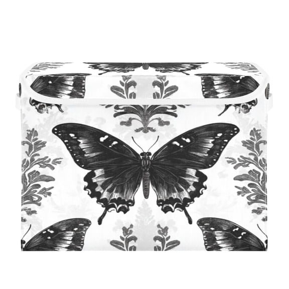 Storage Box With Lid 16.5x12.6x11.8In Foldable Stacked Household Storage Box Black Beautiful Butterfly