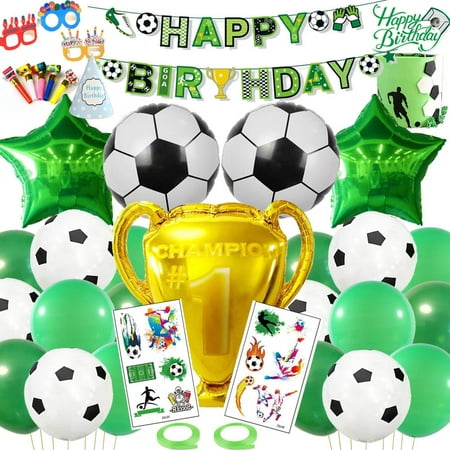 Soccer Party Supplies PriNst - Birthday Party Decorations for Children,Contain a Soccer Banner,5 Foil Balloons,18 Latex Balloons,a Soccer Cake Topper ,Great for Children Birthday Party