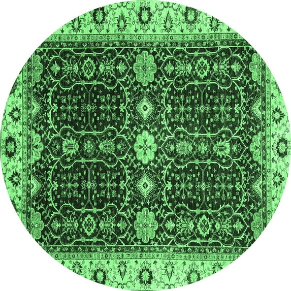Ahgly Company Indoor Round Geometric Emerald Green Traditional Area Rugs, 5' Round