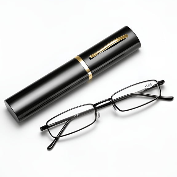 HBMYN Slim Eyeglasses Reading Glasses Blue Light Blocking, Fashion Rectangular Computer Readers with Pen Clip Tube Case for Women Men Lightweight & Comfortable Anti Glare