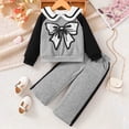 thumbnail image 4 of Pandaie Big Bow Embroidery Sweatsuit for Toddler Girls Raglan Doll Neck Sweet Clothes Outfit 3T 4T 5T 6T Kids School Pullover Tracksuit Grey,6 Years, 4 of 7