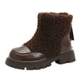 thumbnail image 1 of PEASKJP Girls Ankle Booties Round Toe Pull on Riding Shoes for Little Kid/Big Kid, Brown 32, 1 of 5