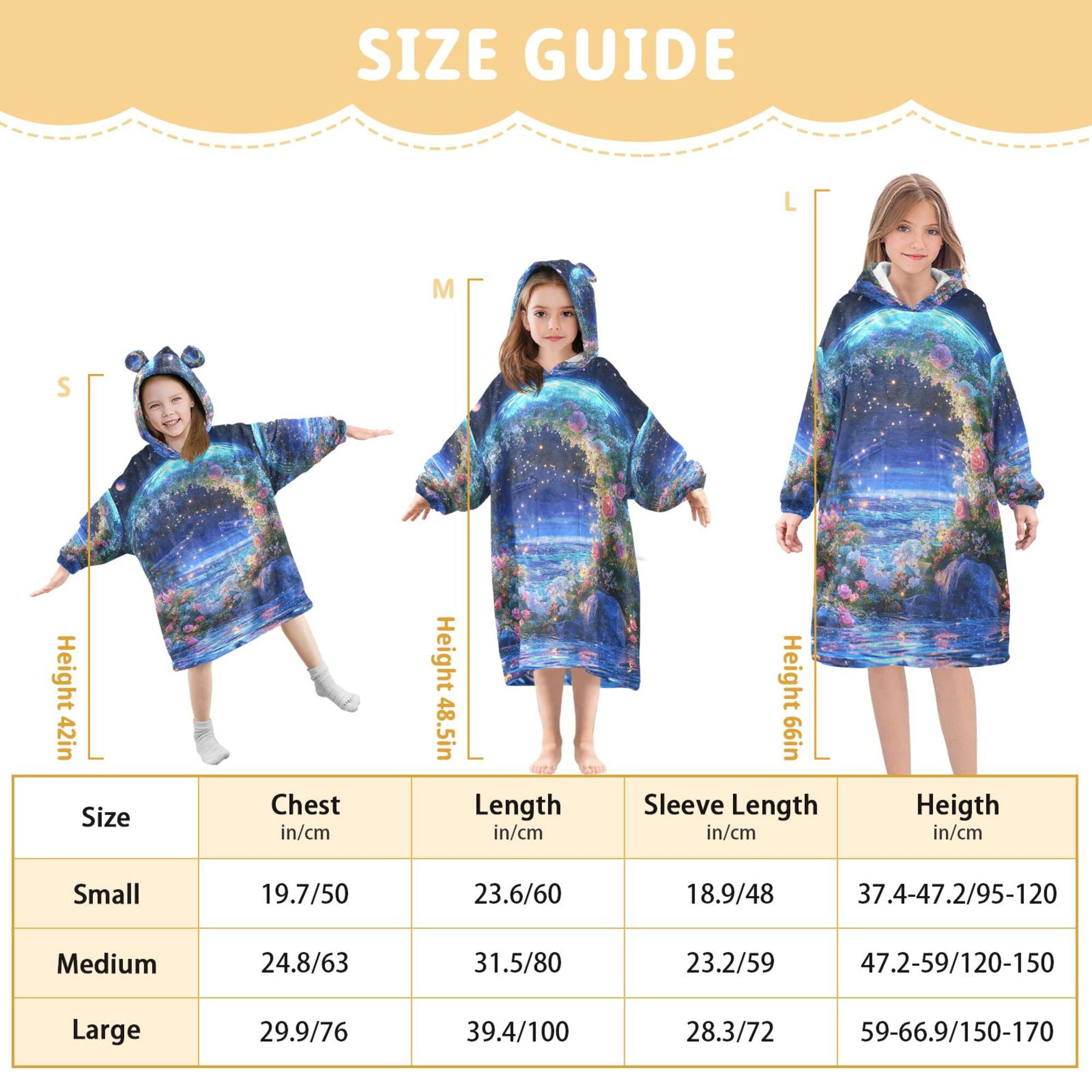 FORMRS Wearable Blanket Hoodie with Sleeves for Kids Cozy Flannel Sweatshirt, Beautiful Floral Moon