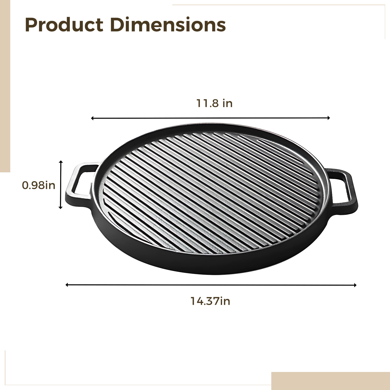 1 Pcs Cast Iron Griddle, 11.8 in Reversible Grill Griddle for Gas Grill & Stove Tops, Multifunctional Double-Sided Grill Pan with Ribbed Surface for Indoor Outdoor Use