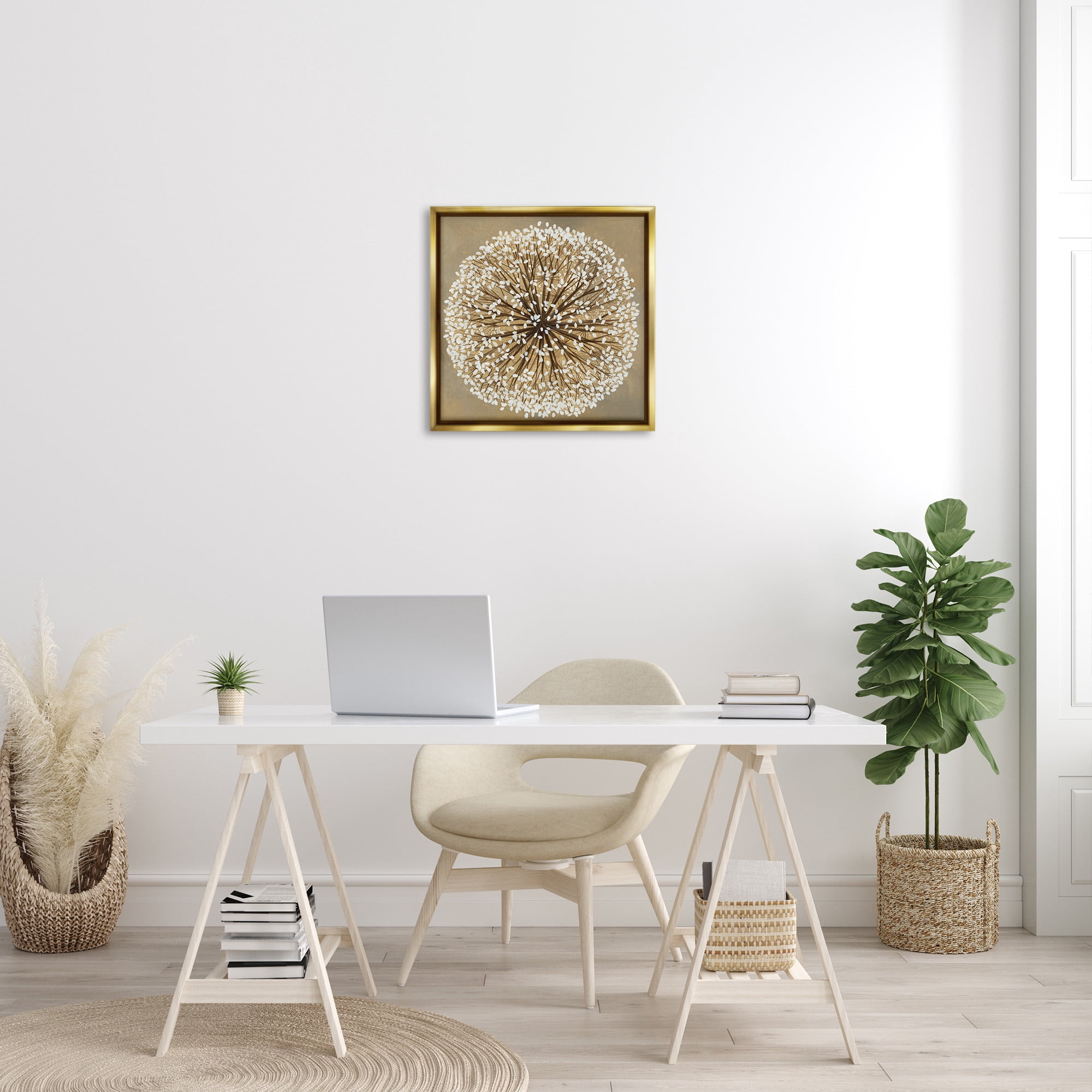 Stupell Industries Abstract Dandelion Flower Full Bloom Botanical & Floral Painting Gold Floater Framed Canvas Art Print Wall Art, 25 x 25