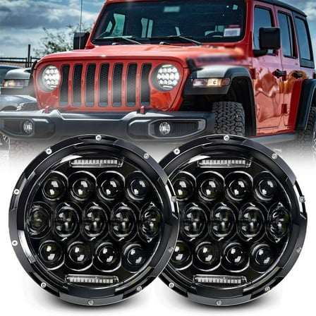 7 Inch LED Halo Headlights with Turn Signal Amber White DRL Compatible with Jeep Wrangler JK JKU 2007-2017 Headlamp Replacement
