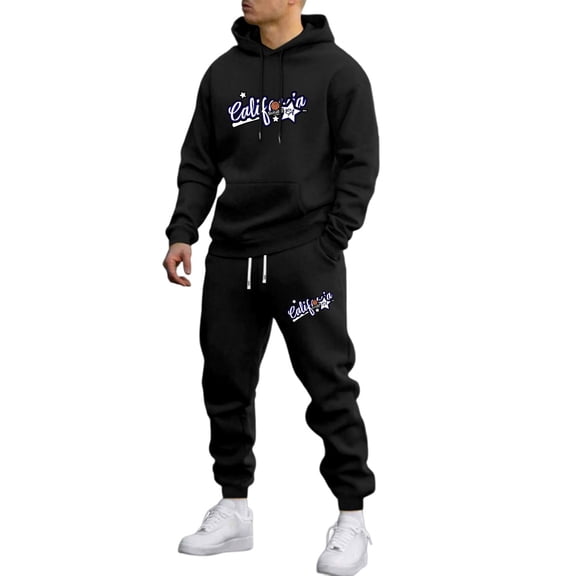 CONFREE Mens Sweatsuit 2 Peice Sets Casual Men's Jogging Tracksuit Set Graphic Y2K Pullover Hoodies Pants Athletic Sweat Suit for Men