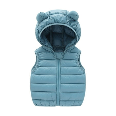 

Toddler Kids Baby Boys Girls Hooded Vest Coat Cute Ear Solid Color Windproof Padded Winter Zipper Jacket Outerwear Baby Clothes