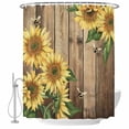 thumbnail image 2 of Shower Curtains for Bathroom, Sunflower Waterproof Fabric Shower Curtain, Farmhouse Floral Bee Brown Vintage Wood Grain Decorative Bathroom Curtain for Bathtub, 72"x72", No Hooks Included, 2 of 9