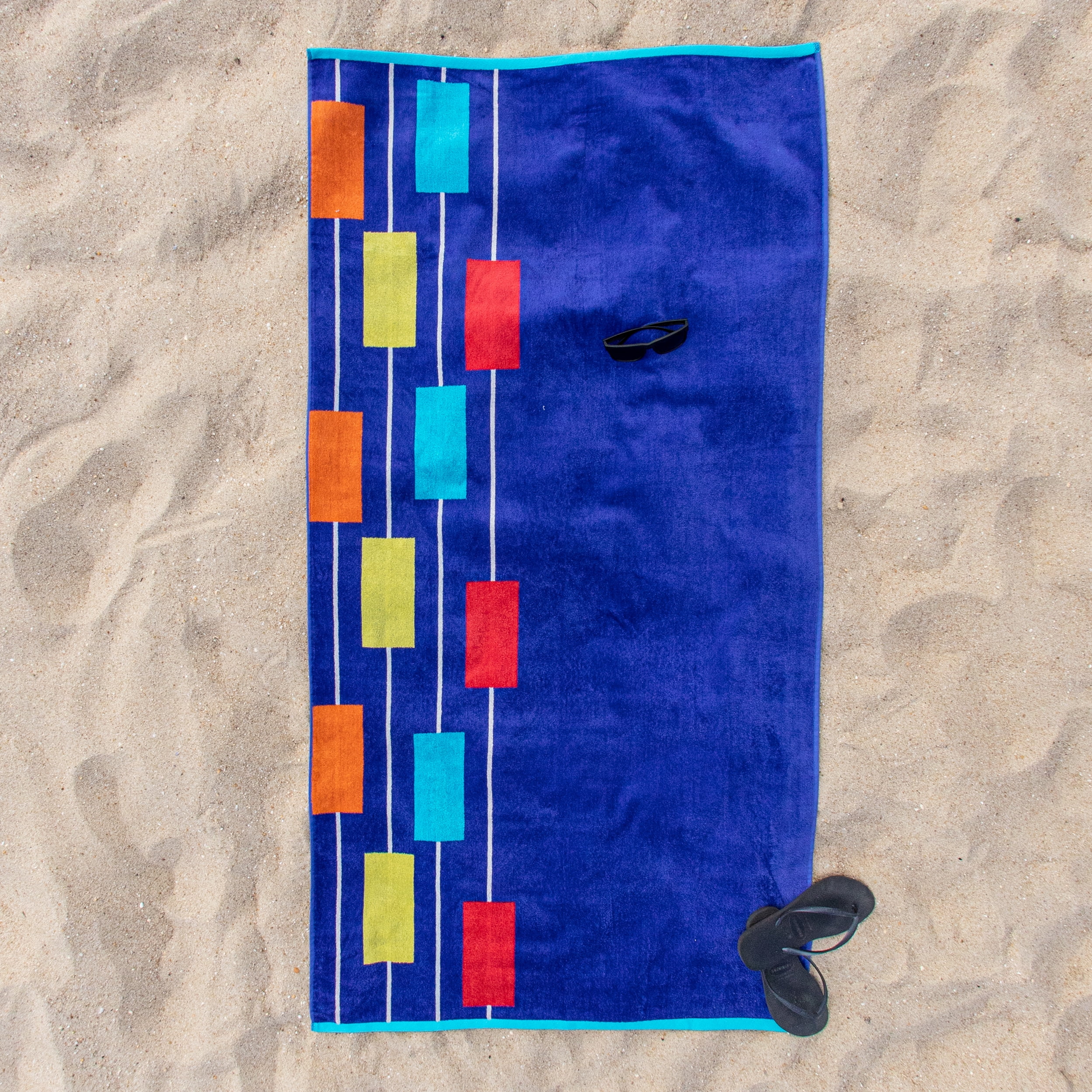 Long Island Beach Towel, 100% Cotton, Poolside Lounging, Sunbathing, Soft, Absorbent, Quick Dry, Mediumweight, Cotton Terry, Velour, Oversized Beach Towel , 35" x 67", Navy Blue by Blue Nile Mills