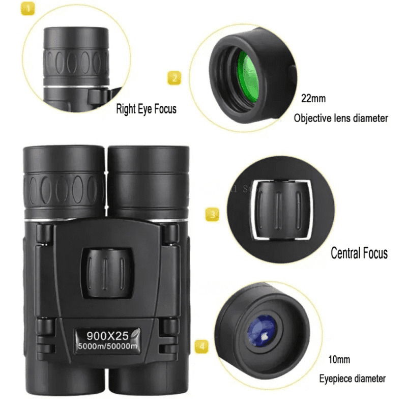 900x25 Zoom Telescope Professional BAK4 HD Powerful Binoculars Long Range Portable Outdoor Folding FMC Binocular Camping Travel