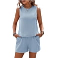 thumbnail image 2 of Birdeem Blouses pour Femmes Mode Col Rond Sans Manches Hauts Shorts Pantalons Ensemble Décontracté, 2 of 12