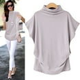 thumbnail image 1 of T-shirt à Col Roulé pour Femmes à Manches Courtes en Coton Uni Décontracté Blouse Haut T-shirt Grande Taille T-shirt pour Femmes, 1 of 5