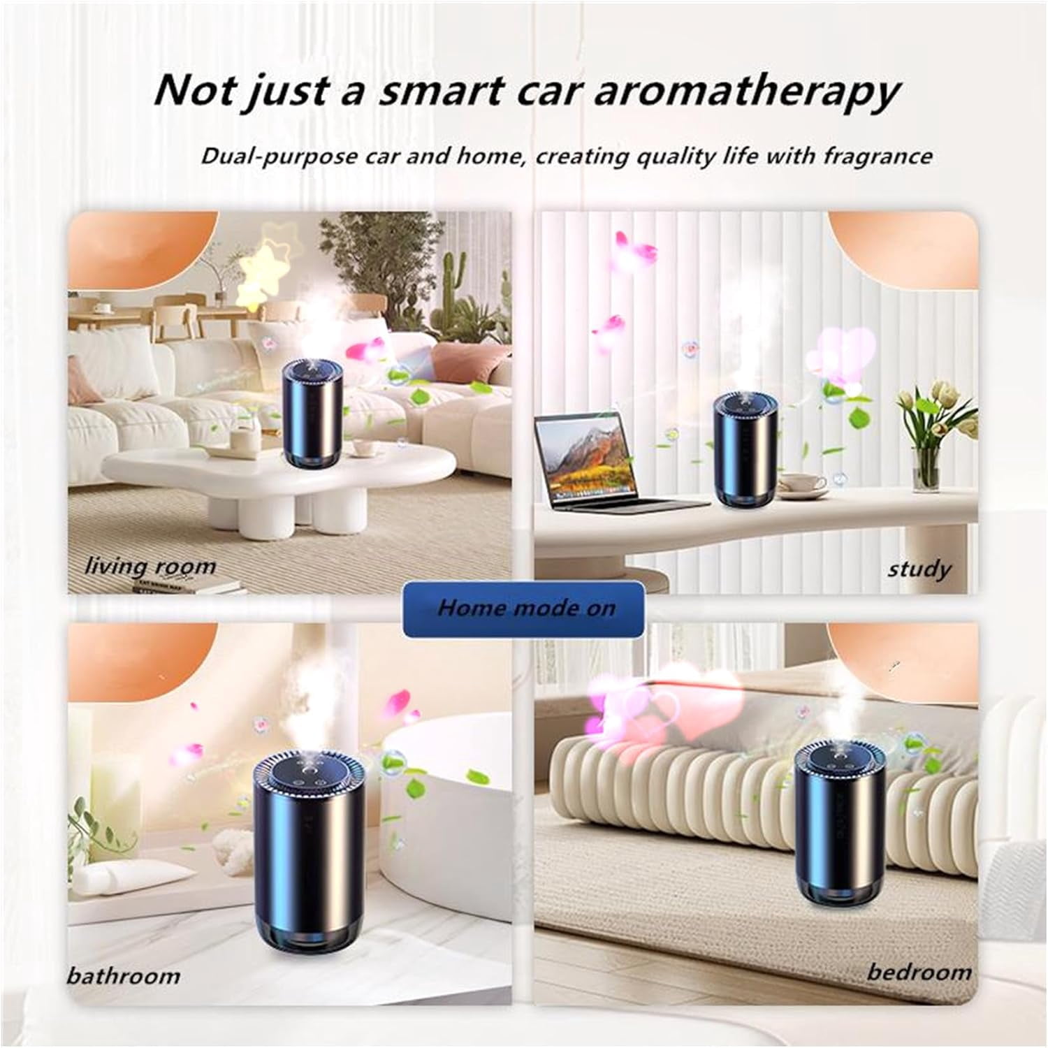Car Diffuser,Smart Car Air Freshener, Essential Oils Atomizer,Mini Humidifier,Car Diffuser with Star Projector and Flame Ambient Mood Light,3 Mode Adjustable Auto On/Off
