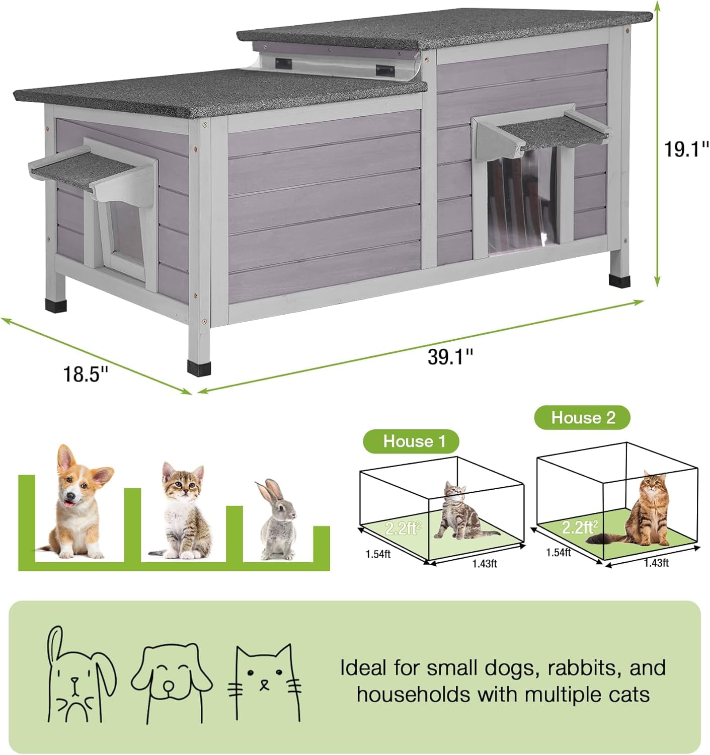 MEDEHOO Heated Cat House for Outside, Insulated Cat House Outdoor Weatherproof with Bite-Resistant Wires, Electric Heating Mat, 2 Access Doors & Openable Roof