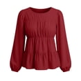 thumbnail image 5 of Hurxie Womens Puff Long Sleeve Babydoll Tops Summer Peplum Pleated T Shirts Casual Loose Fit Flowy Blouses Red,2XL, 5 of 8