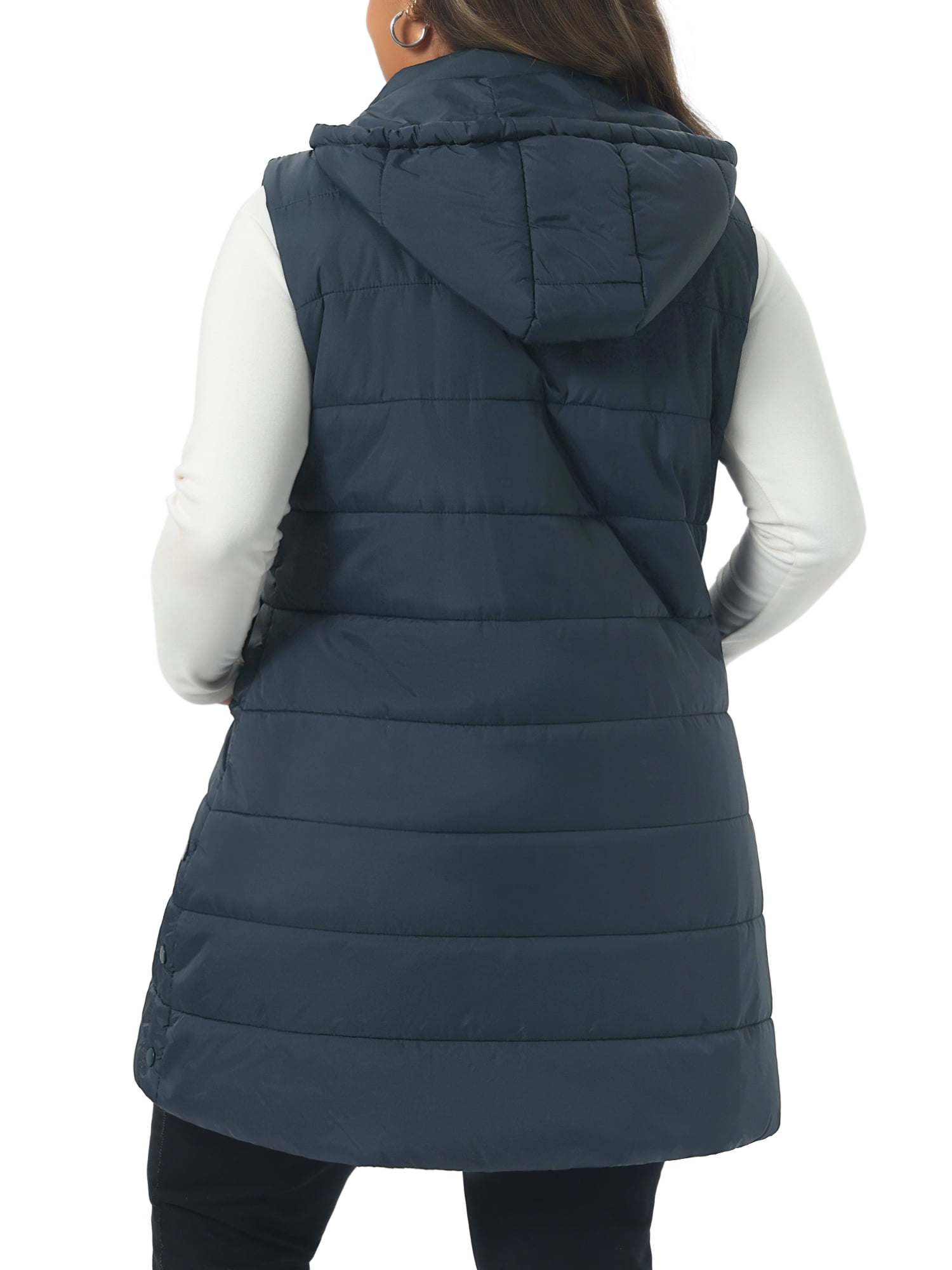 DARING DIVA Women's Plus Size Long Hooded Zip Up Puffer Vest 3X Navy Blue