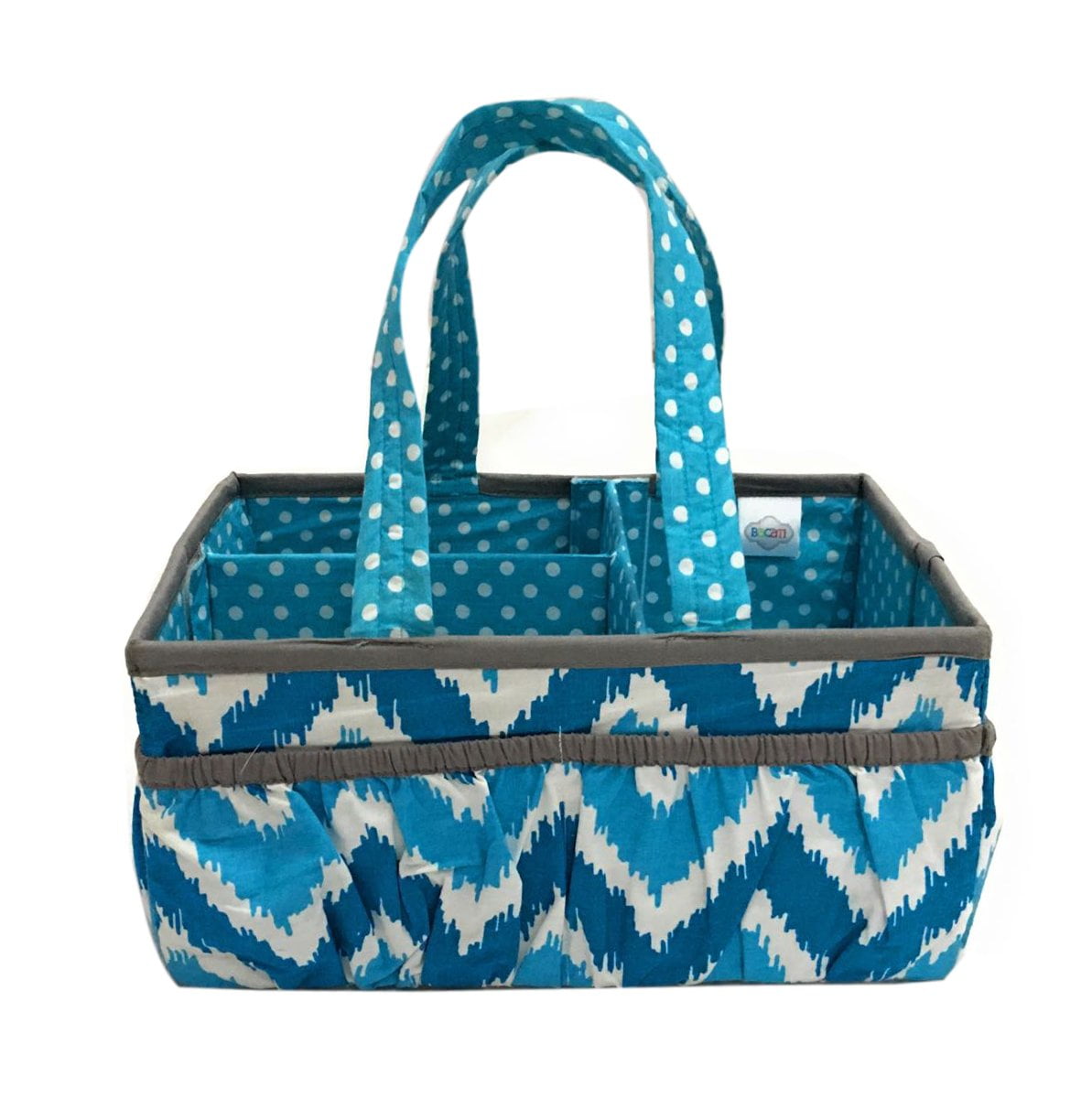Bacati - Mix N Match Ikat Chevron/Dots Nursery Storage Caddy, Aqua/Turquoise/Gray
