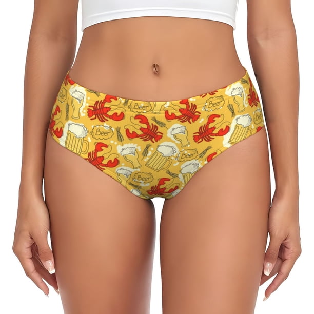 Fotbe Beer And Crawfish Calzones Estampados para Mujer – Ropa Interior de Algodón, Cómoda, Suave y Elástica-Large