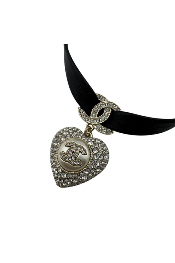 Pre-Owned CHANEL B22B Heart Choker Coco Mark Necklace Chain Black Women's
