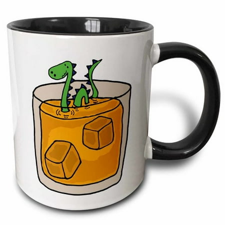 

3dRose Funny Loch ness Monster in Scotch Whiskey Glass Two Tone Black Mug 11oz