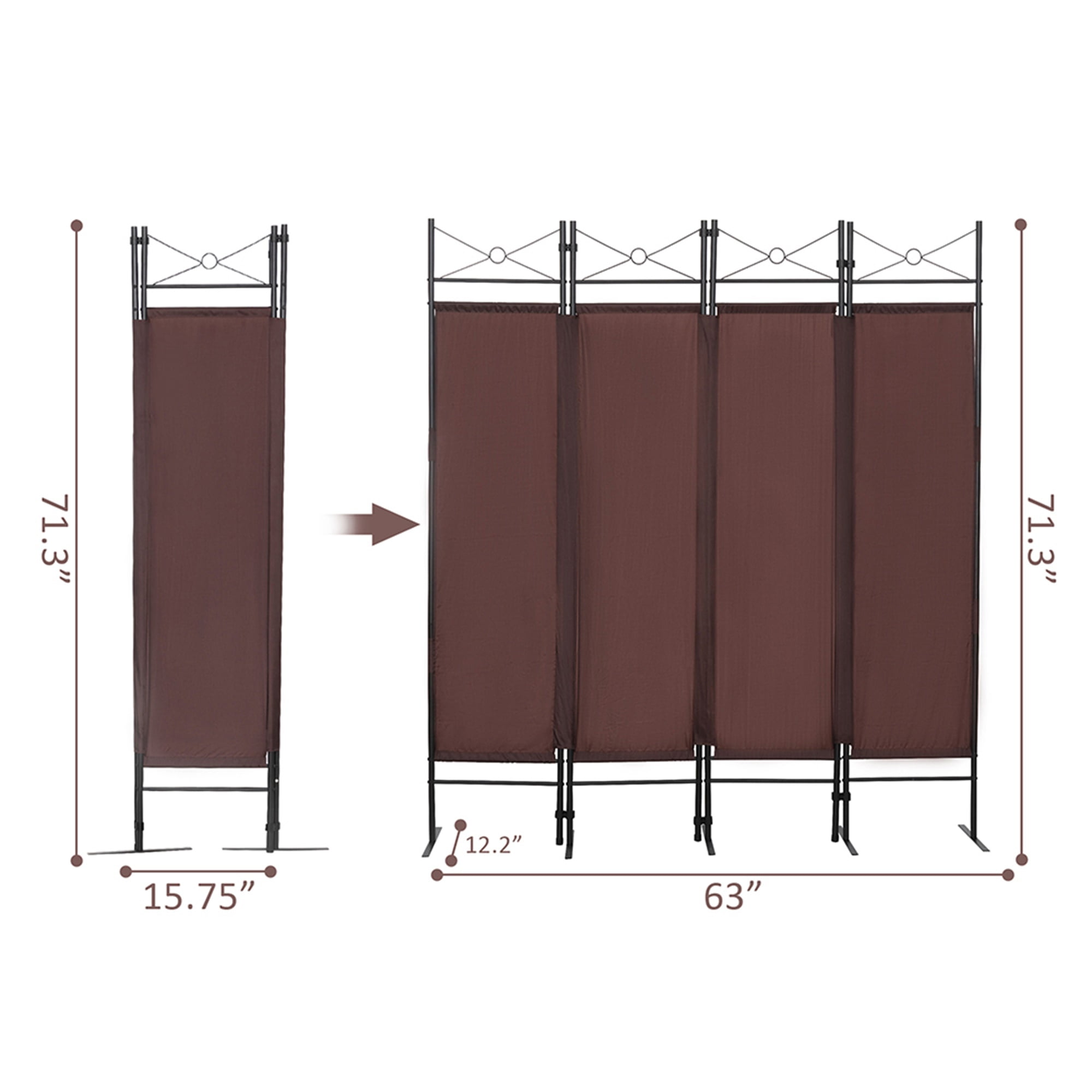 Kadyn 4-Panel Metal Folding Room Divider, 5.94Ft Freestanding Room Screen Partition Privacy Display for Bedroom, Brown Kadyn 4-Panel Metal Folding Room Divider, 5.94Ft Freestanding Room Screen Partition Privacy Display for Bedroom, Brown