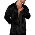 thumbnail image 2 of EOYWHK Mens Silk Shirts New Release Fall 2024 Long Sleeve Button Down Shirts Soft Comfy Turn Down Collar Black White Shirts Loungewear Sleepwear Shirts, 2 of 5