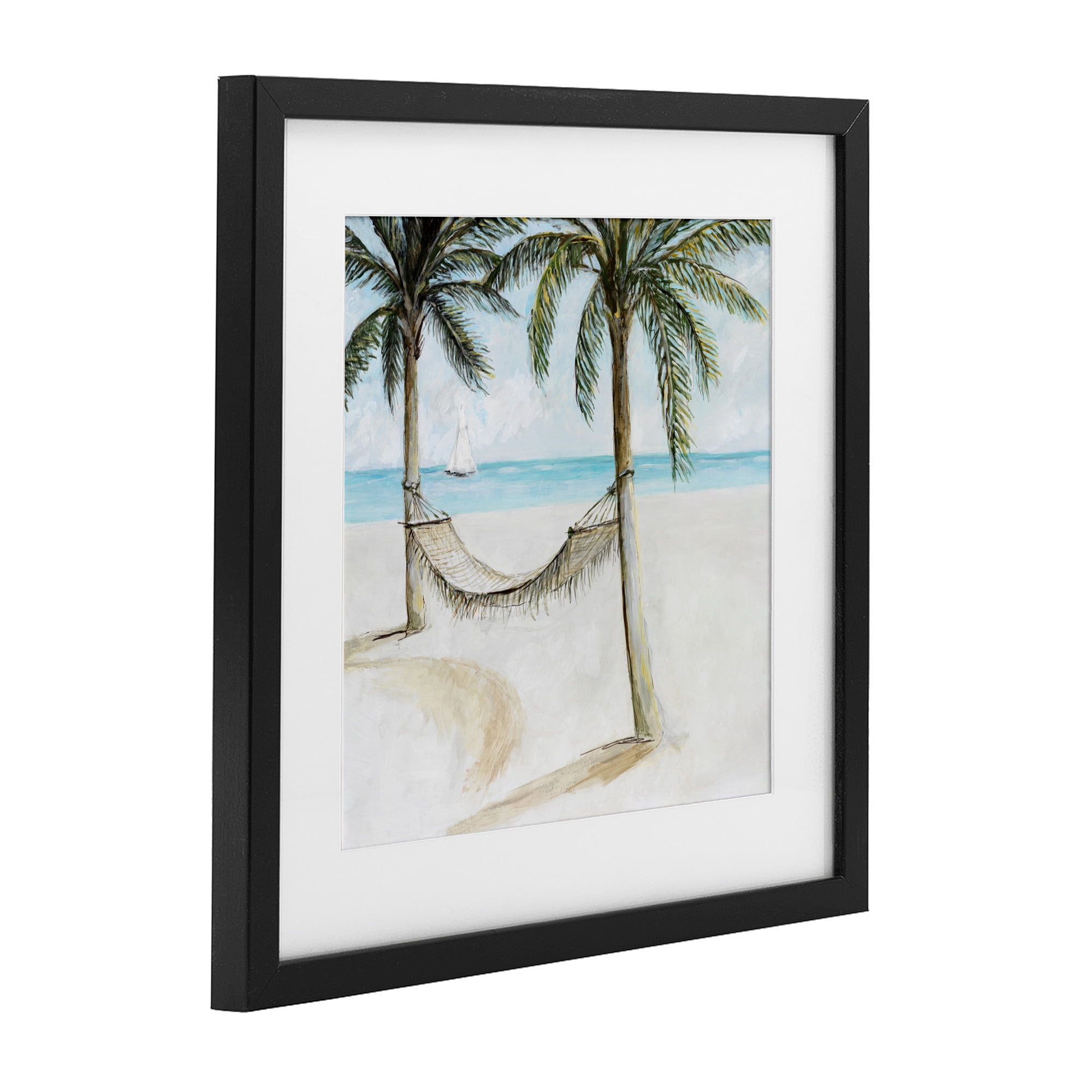 Stupell Industries Beach Hammock Coastal Scene Black Framed Print Under Glass, design by Lorenzo Collective