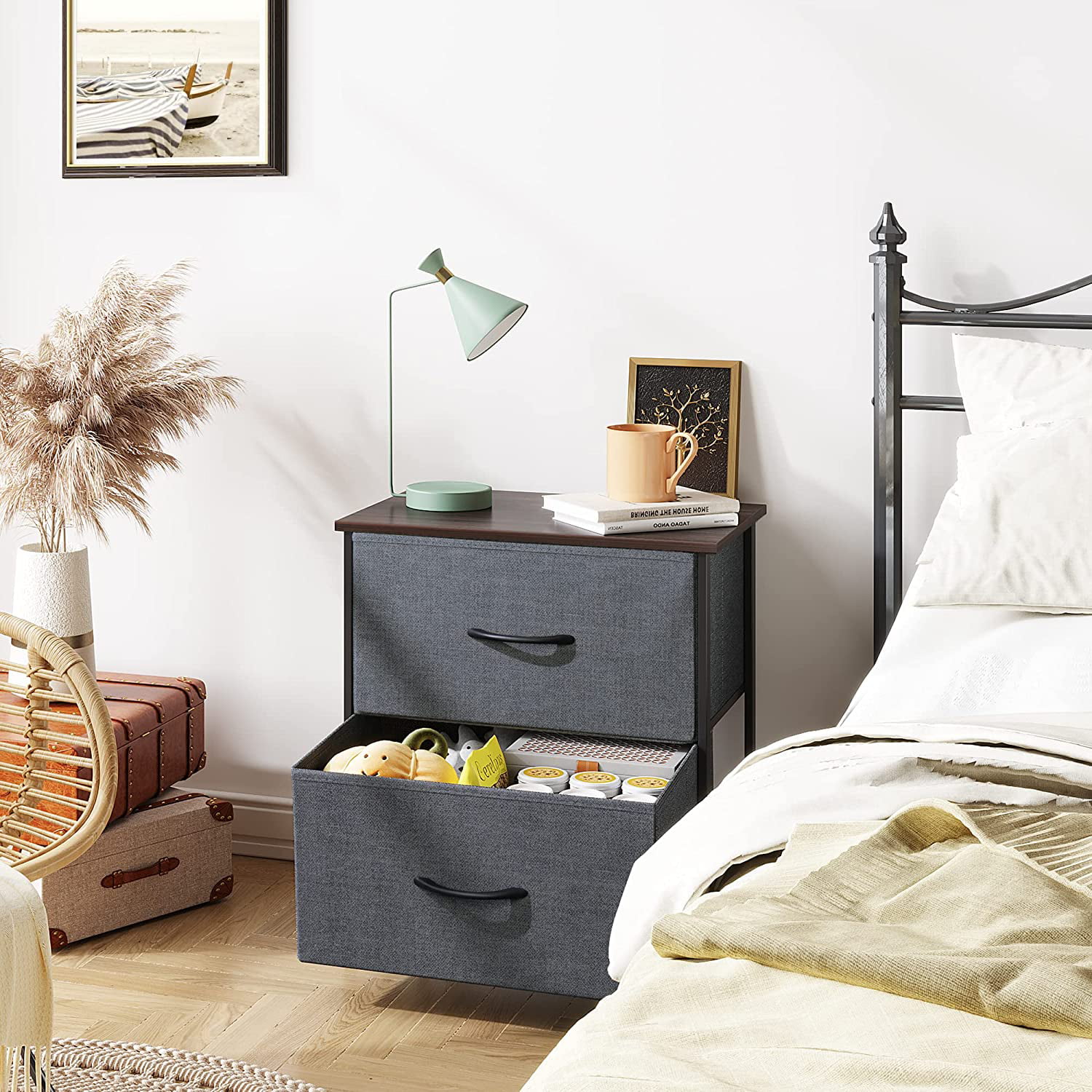 Details about   Set Of 2 Bedroom Night Stand Bedside Storage with Fabric Drawer Chest End Table 