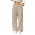 thumbnail image 2 of Womens Fluffy Pajama Pants Fuzzy Fleece Flannel Cozy Drawstring Lounge Pant Winter Warm Pj Bottoms Beige 2XL, 2 of 7