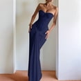 thumbnail image 4 of Women'S Evening Gown Waist Tie Slim Fit Ribbon Strapless Dress Elegant Formal Party Maxi Cocktail Dark Blue L, 4 of 9