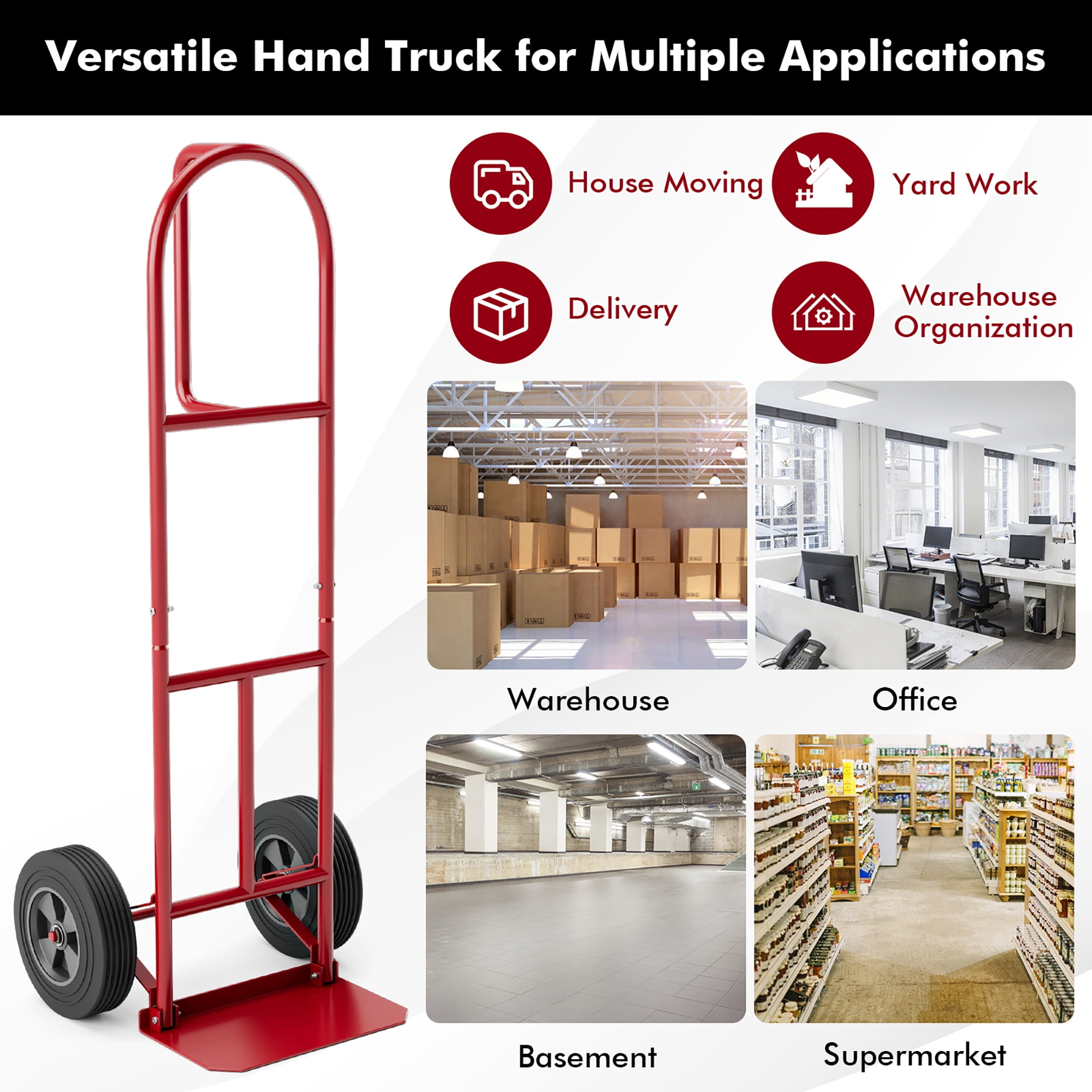 Gymax Heavy Duty Hand Truck Trolley 660lbs Capacity Dolly Cart w/ Foldable Nose Plate Red