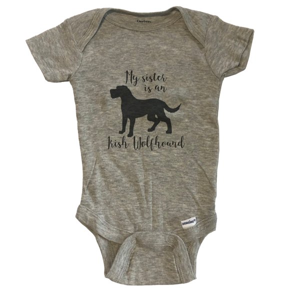 My Sister Is An Irish Wolfhound Cute Dog Baby Bodysuit - Irish Wolfhound One Piece Baby Bodysuit - Grey