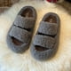 thumbnail image 4 of Pantuflas de mujer con suela gruesa y alza, color gris, doble tira, estilo moderno con letras, cómodas para otoño e invierno, talla 40 Rkxzt, 4 of 9
